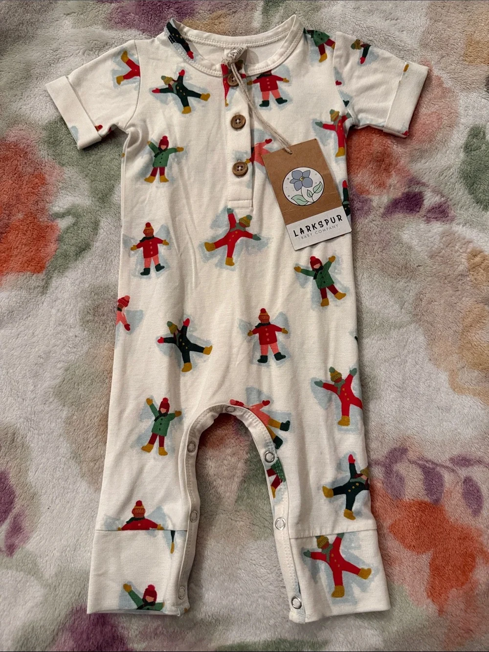 Larkspur Cream Kids One-Piece Bodysuit with Colorful Snowman Print